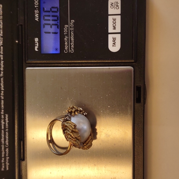 Mabe pearl 18kt Yellow Gold Ring, diamonds, estate Ring vintage - Picture 15 of 16